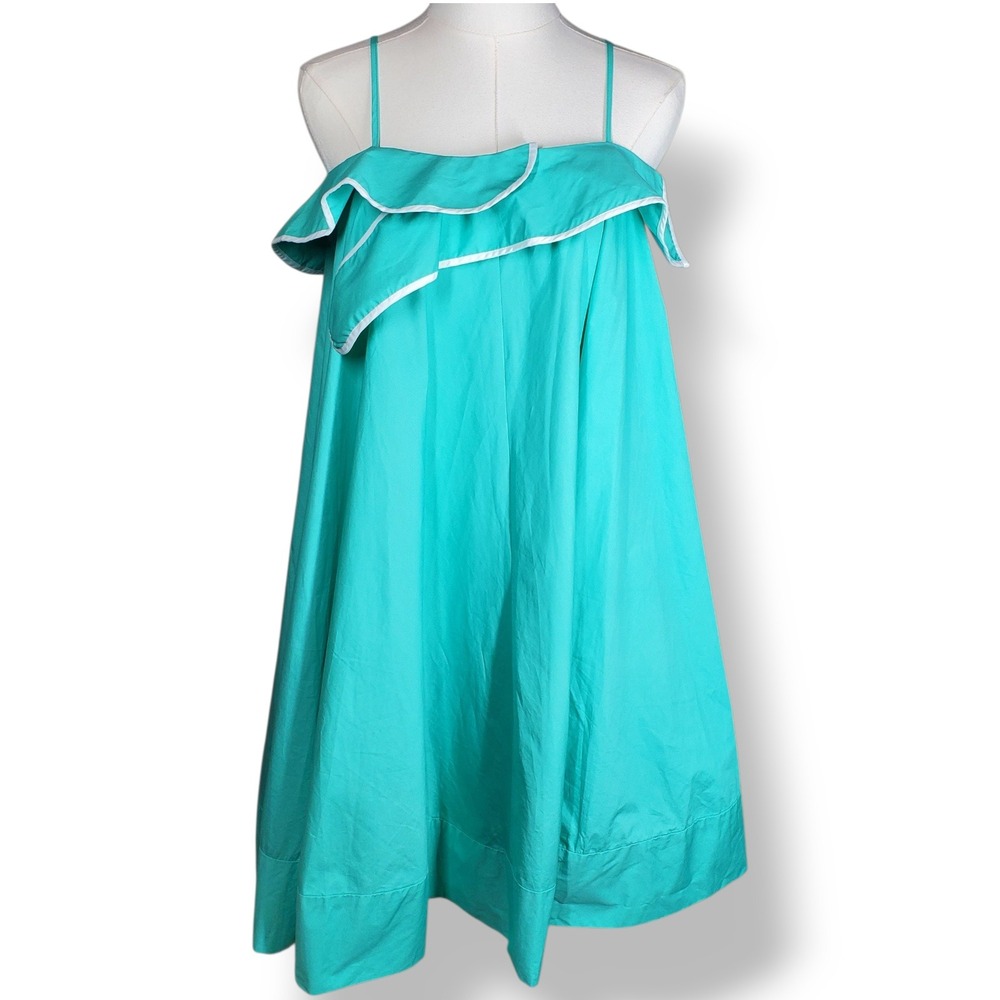 Chloé Kristyn Trapeze Ruffle Dress Women XS Teal Green Party Regency Cotton Boho
